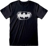 DC Comics Batman Heren Tshirt -L- BW Distressed Logo Zwart