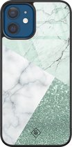 iPhone 12 hoesje glass - Minty marmer collage | Apple iPhone 12  case | Hardcase backcover zwart