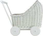 Rieten poppenwagen/loopwagen WIT / Witte wielen