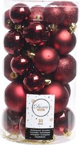 Kerstballen 30 stuks - onbreekbaar - glans-mat-glitter assorted - ossenbloed rood KSD