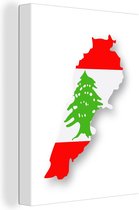 Canvas Schilderij Illustratie van een kaart van Libanon met kleuren van de vlag - 30x40 cm - Wanddecoratie