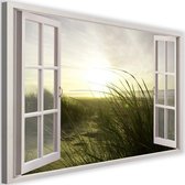 Schilderij Uitzicht op duinen, 2 maten, wit raam, Premium print