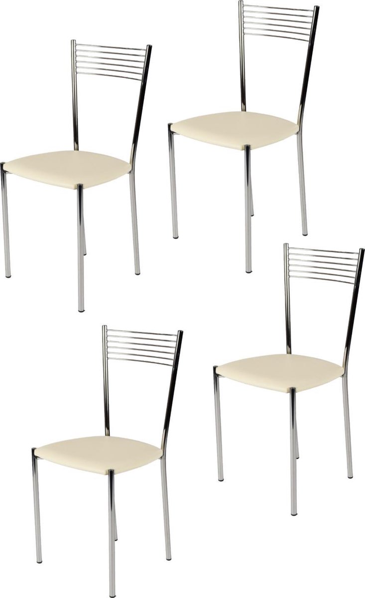 Tommychairs Elegance - Eetkamerstoelen - Set van 4 - Chroom & Ivoor - Kunstleer