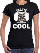 Dieren katten t-shirt zwart dames - cats are serious cool shirt - cadeau t-shirt coole poes/ katten liefhebber M