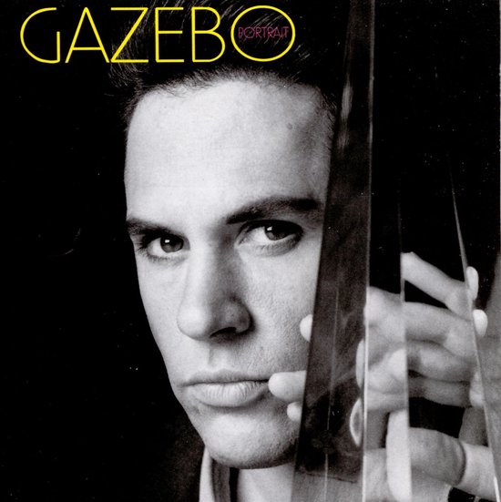 Gazebo 'Portrait' albumhoes. Close-up van de zanger, met gele tekst 'GAZEBO PORTRAIT'.
