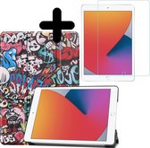 Hoes Geschikt voor iPad 10.2 2020 Hoes Book Case Hoesje Trifold Cover Met Screenprotector - Hoesje Geschikt voor iPad 8 Hoesje Bookcase - Graffity