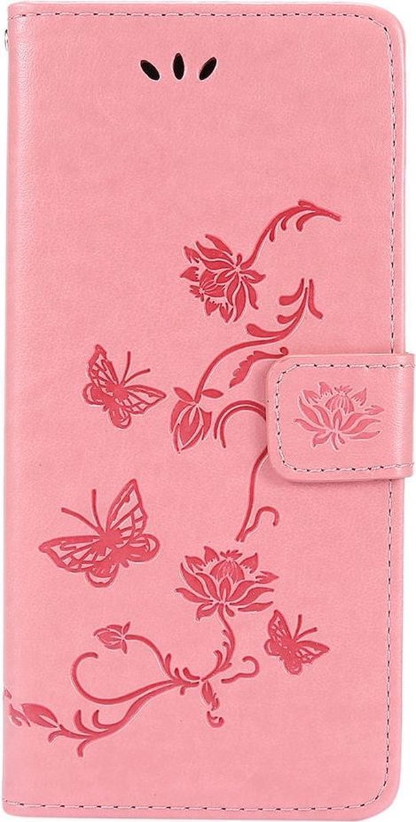 Shop4 - Samsung Galaxy A11 Hoesje - Wallet Case Vlinder Patroon Roze