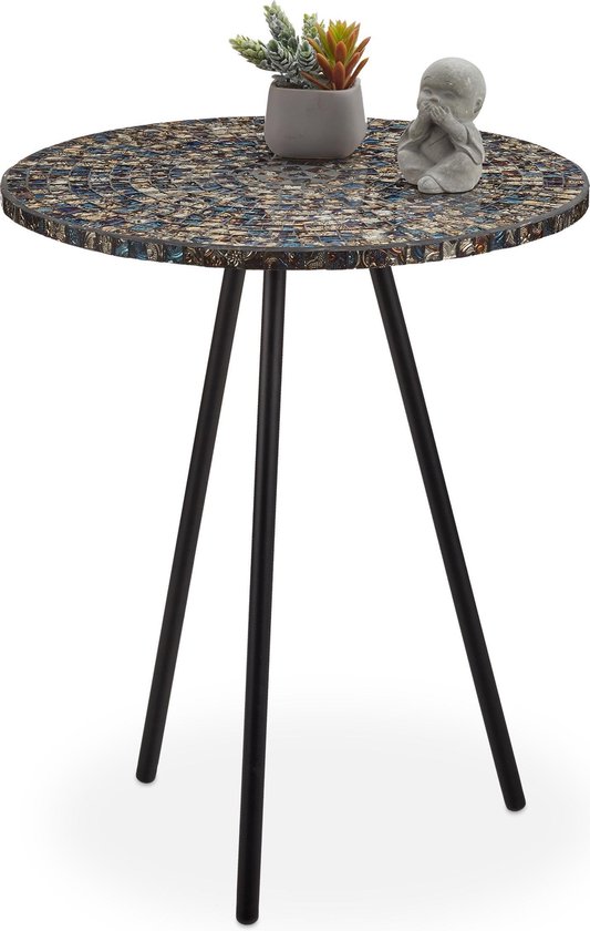 table d'appoint relaxdays mosaïque - ronde - fait main - table d'appoint - table basse 50 x 41 noir / or