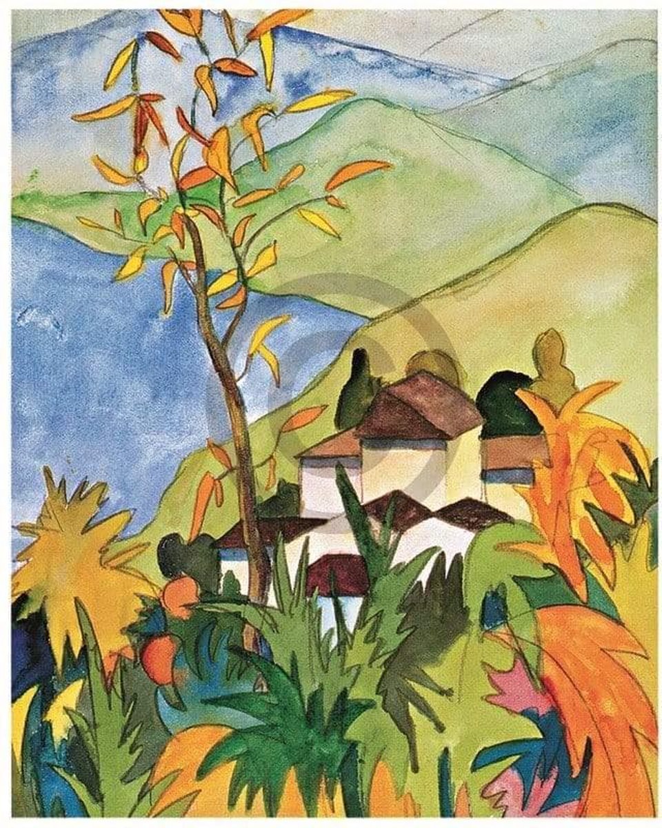 PGM Kunstdruk Hermann Hesse - Dorf über dem See 56x71cm Divers