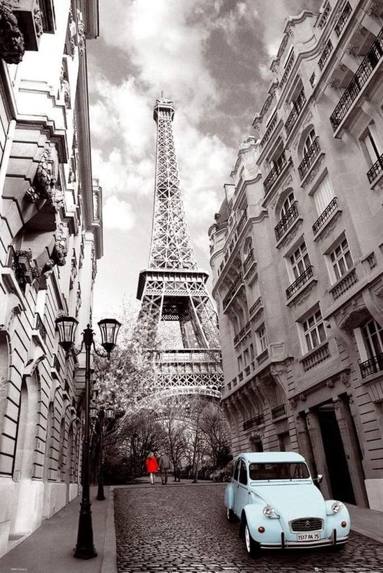 GBeye Poster - Paris Girl Car - 91.5 X 61 Cm - Multicolor