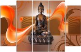 Schilderij , Boeddha in oranje golven , bruin oranje ,4 maten , 5 luik , wanddecoratie , Premium print , XXL