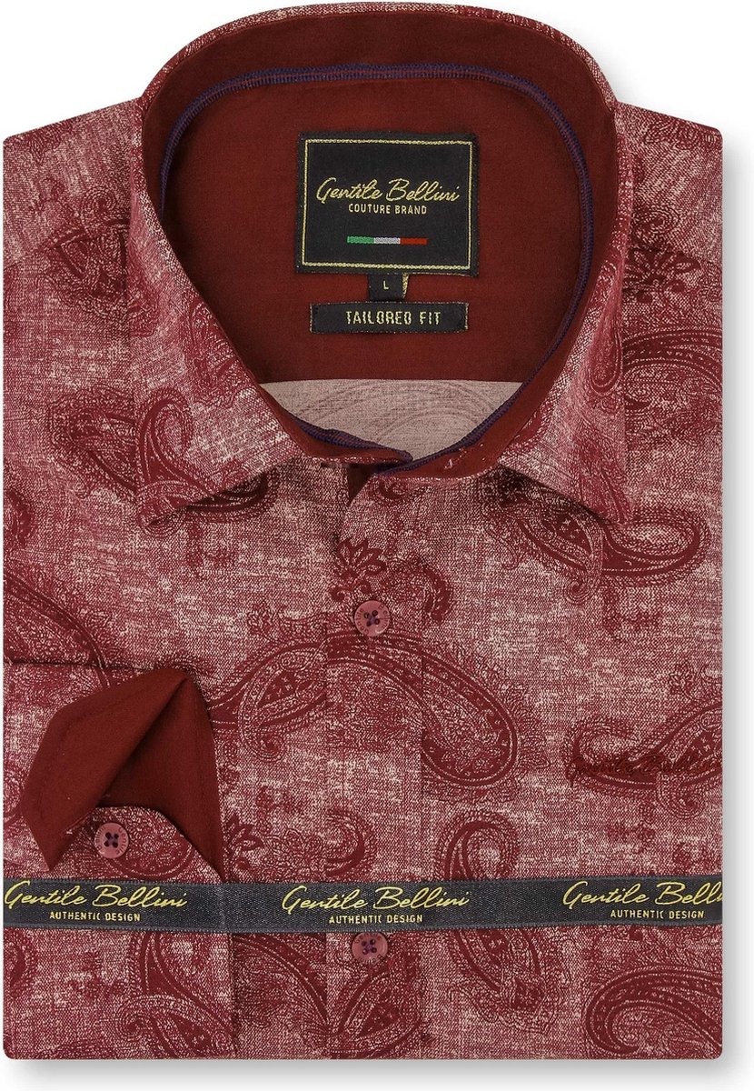 Heren Overhemd - Slim Fit - Jacquard Paisley - Rood - Maat XL