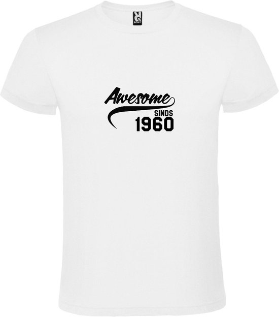 Wit T-Shirt met “Awesome sinds 1960 “ Afbeelding Zwart Size S
