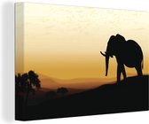 Une illustration d'un éléphant d'Afrique avec un coucher de soleil sur toile 30x20 cm - petit - Tirage photo sur toile (Décoration murale salon / chambre) / Animaux sauvages Peintures sur toile