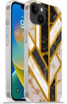 Geschikt voorApple Iphone 14 Plus - Soft case hoesje - Marmer print - Goud - Glitter - Luxe - Siliconen Telefoonhoesje