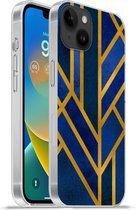Geschikt voorApple Iphone 14 Plus - Soft case hoesje - Goud - Blauw - Luxe - Siliconen Telefoonhoesje