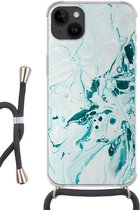 Geschikt voorApple Iphone 14 Plus - Crossbody Case - Marmer print - Olieverf - Blauw - Siliconen - Crossbody - Backcover met Koord - Telefoonhoesje met koord - Hoesje met touw
