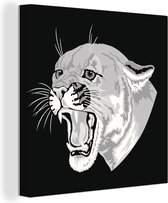 Une illustration de la tête d'un couguar en noir et blanc 90x90 cm - Tirage photo sur toile (Décoration murale salon / chambre)