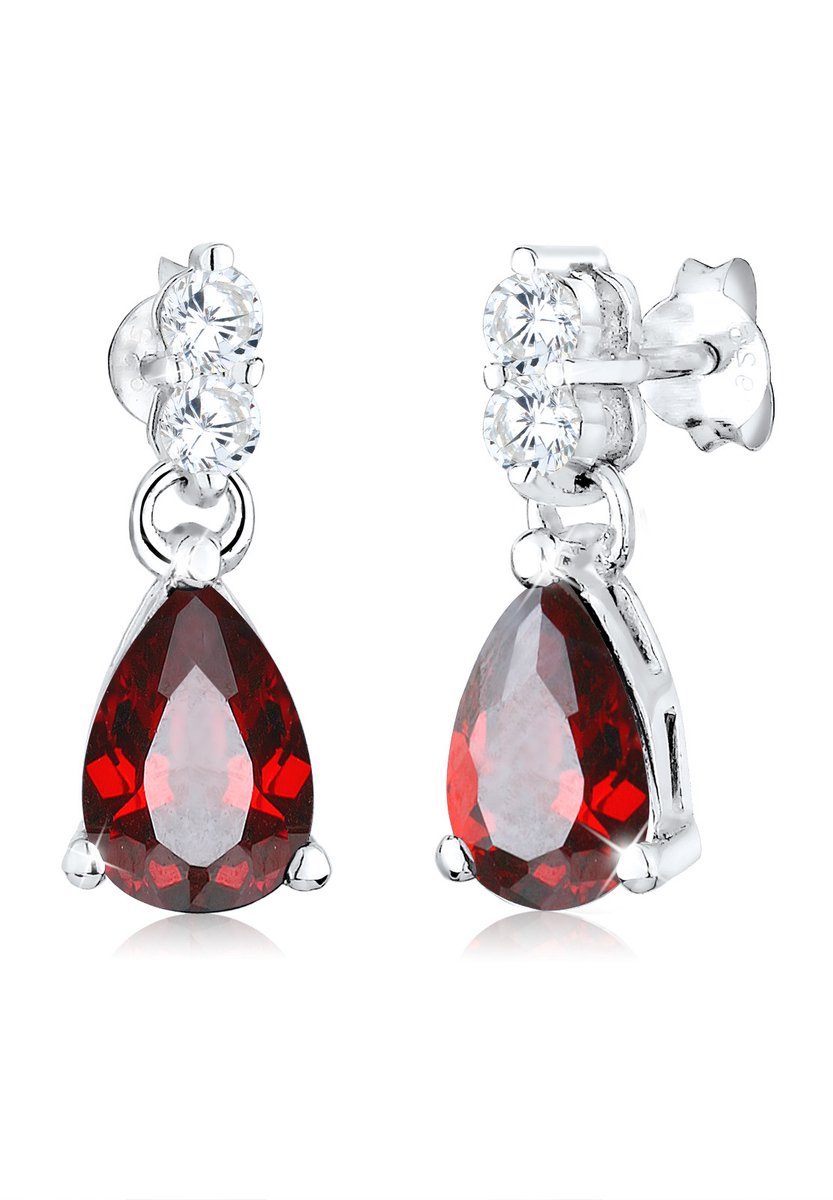 Elli - Oorbellen - Dames Oor Hanger druppel elegant rood met Zirkonia Kristallen in 925 Sterling Zilver - Dames