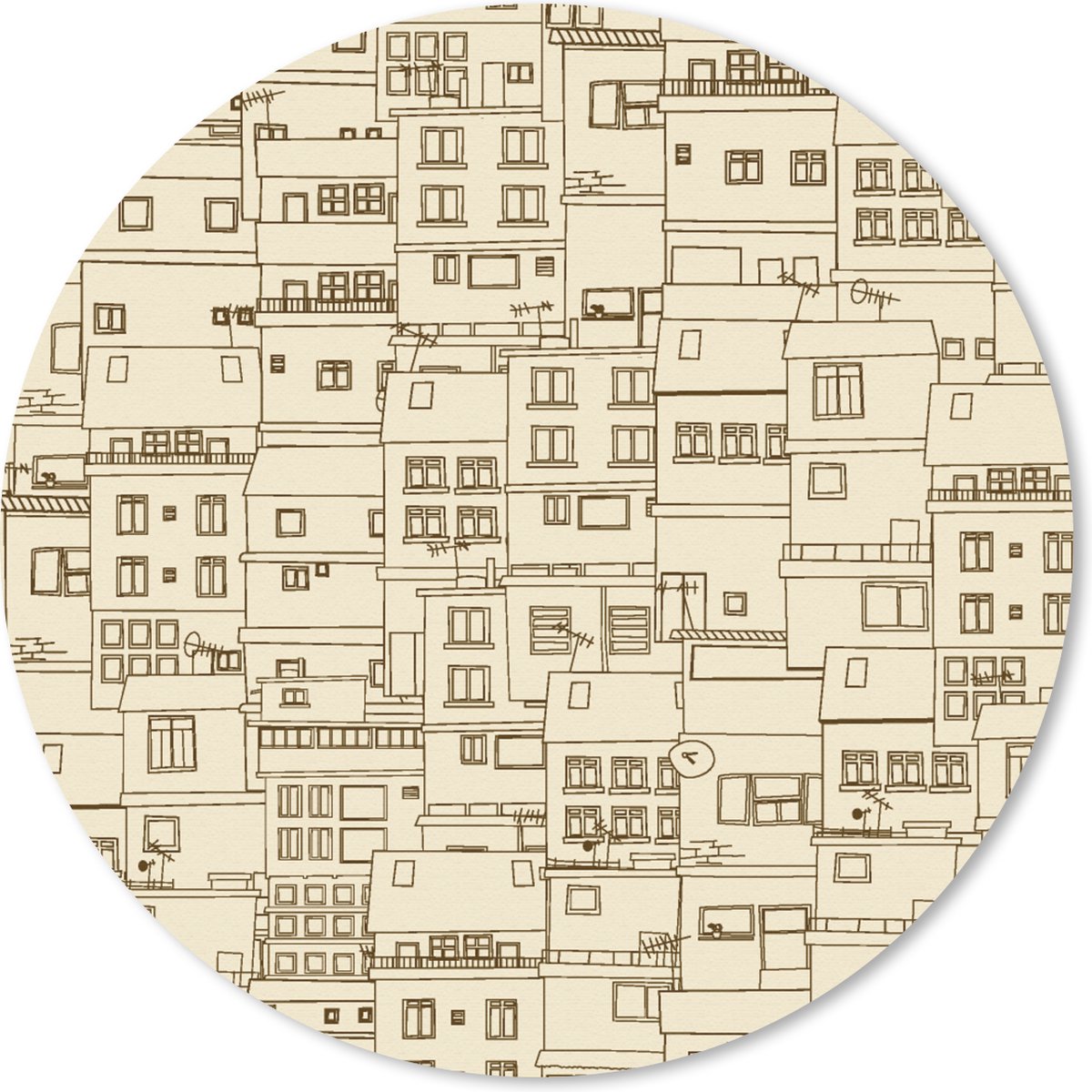 Muismat rond 50x50 cm - Mousepad Patronen - Huis - Skyline - Ronde muismatten