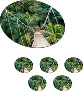 Onderzetters voor glazen - Rond - Jungle - Palmboom - Brug - Natuur - Planten - 10x10 cm - Glasonderzetters - 6 stuks