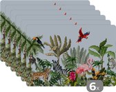 Set de table enfants - Set de table - Napperons de table plastique - Jungle - Flamingo - Singe - Garçons - Filles - Kids - 45x30 cm - 6 pièces - Résistant à la chaleur - Antidérapant - Coussinet - Amovible