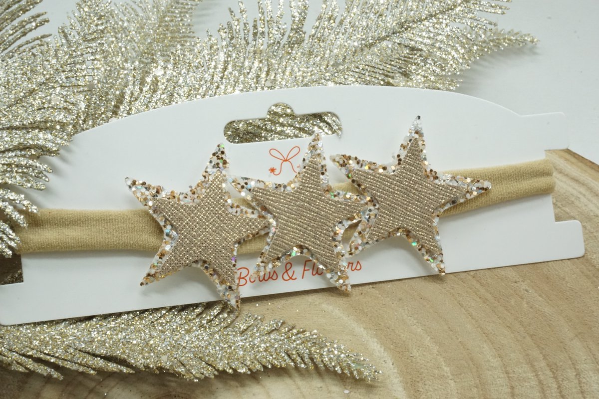 Kersthaarband - Ster - Goud - Beige - Nylon haarbandje - Kerst - Bows and Flowers