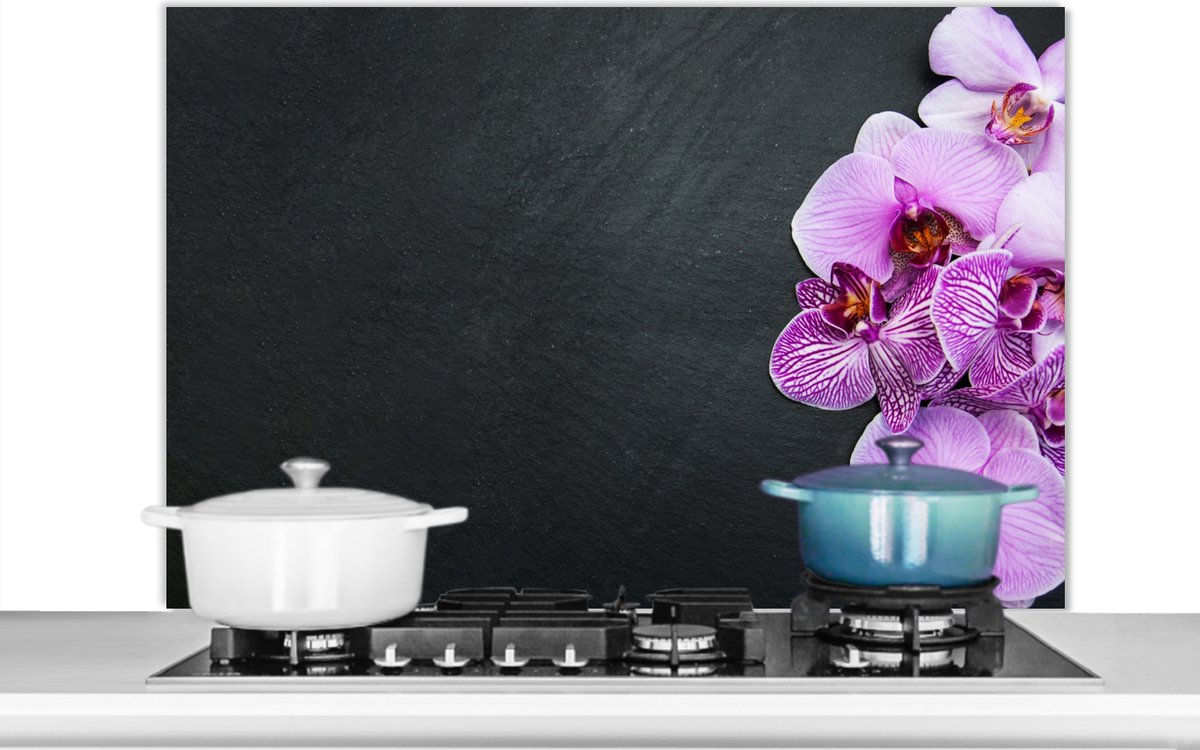 Spatscherm keuken - Bloemen - Orchidee - Paars - Tak - Spatscherm - Spatwand - 100x65 cm