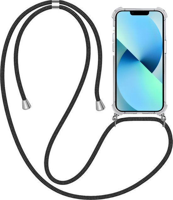 Telefoonhoesje Geschikt voor iPhone 13 met Koord en Stootrand - TPU Backcover Shockproof met Lanyard - Smartphonica geschikt voor iPhone 13