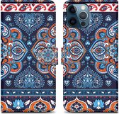 Cadorabo Hoesje geschikt voor Apple iPhone 12 PRO MAX - Design Blauwe Mandala No. 1 - Beschermhoes Case Cover met magnetische sluiting, standaardfunctie en kaartvakje