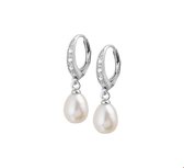 Glams oorhangers parel en zirkonia brisur haak - Zilver