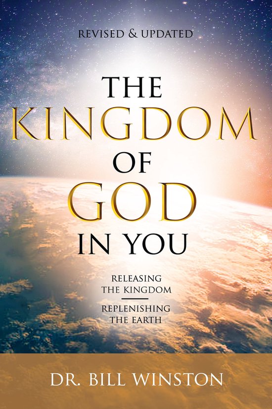 Couverture de livre : Le titre 'The Kingdom of God in You' en lettres dorées brillantes, avec le texte 'Revised & Updated'...