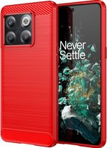 Coque OnePlus 10T - Mobigear - Série Brossée - Coque Arrière en Plastique Rigide - Rouge - Coque Adaptée au OnePlus 10T