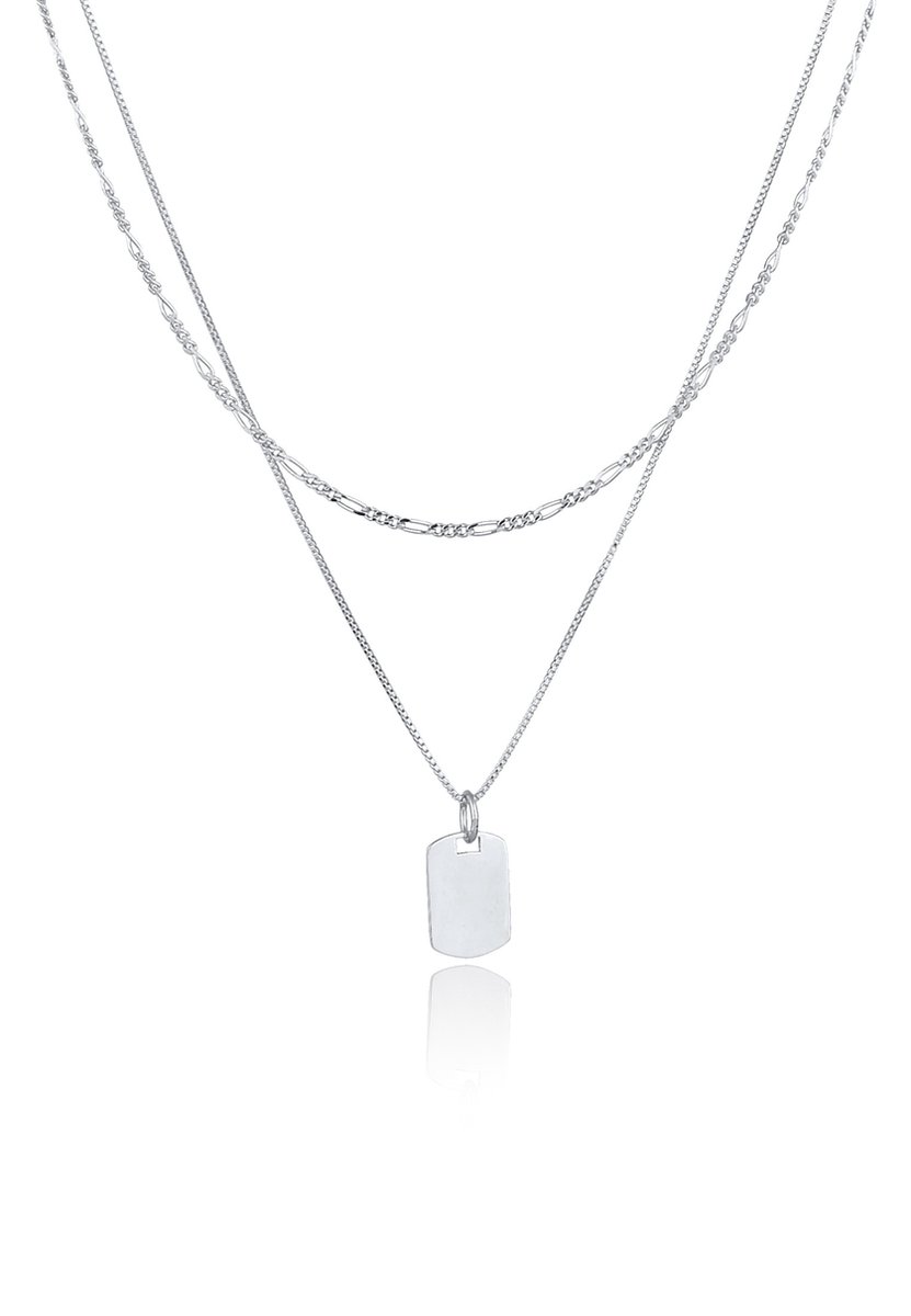 KUZZOI - Halsketting - Heren Laag Hanger Plaatje Figaro in 925 Sterling Zilver - Heren