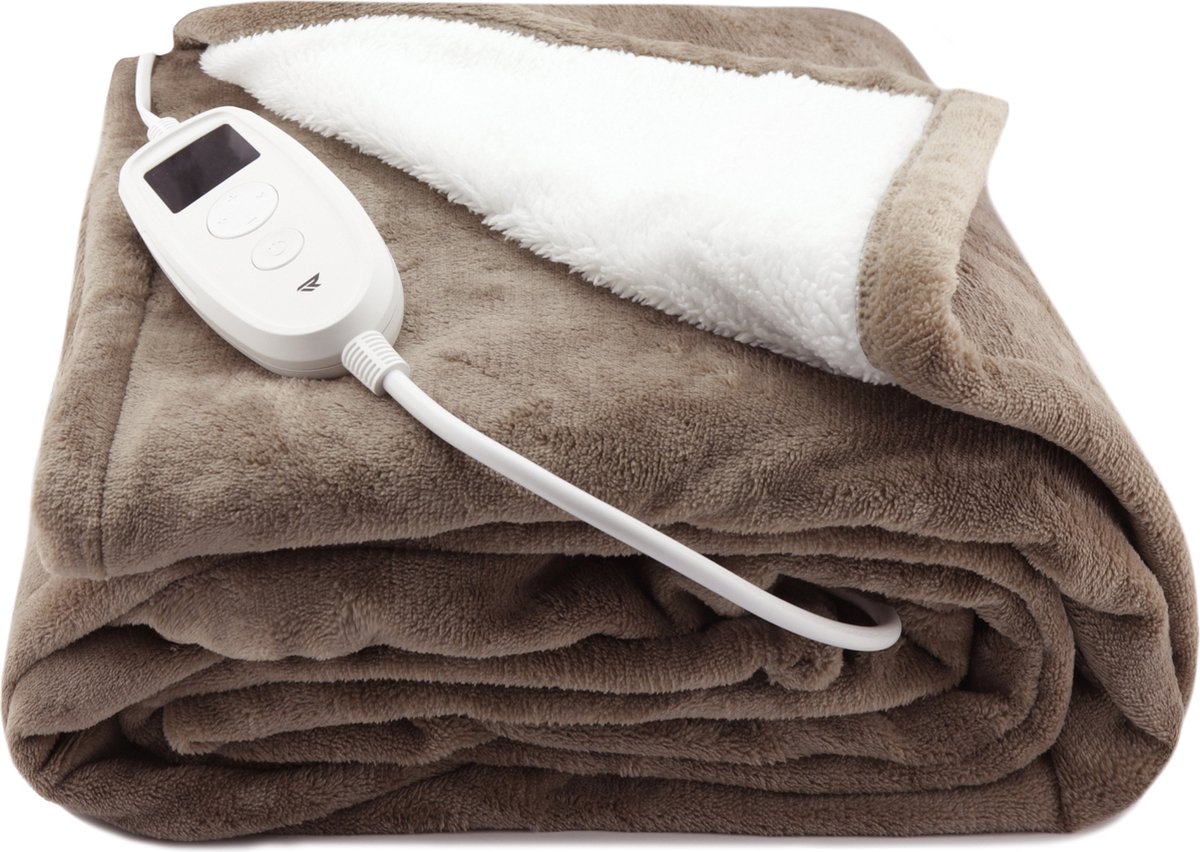 Elektrische deken - Dé musthave voor de koude dagen - Elektrische bovendeken - XL formaat (180x130 cm) - 26 warmtestanden - Automatisch uitschakelen tussen 1-12 uur - Energiezuinig - XL snoer (3 meter) - Wasbaar - Merk: Rockerz Home - Kleur: Bruin - Rockerz Home