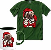 Bulldog kerstman - T-Shirt met mok - Heren - Bottle Groen - Maat 4XL