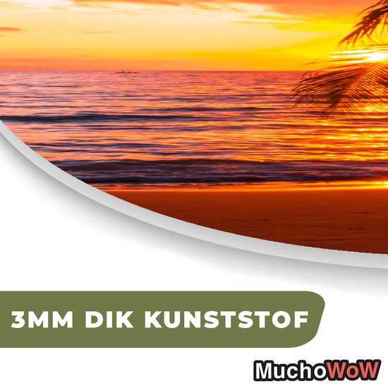 Ovale mural - Décoration murale plastique - Tableau ovale - Palmier - Coucher de soleil - Plage - Mer - Horizon - 40x60 cm - Forme miroir ovale sur plastique