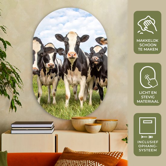Wall Oval - Décoration murale Plastique - Tableau Ovale - Vaches - Pâturage - Campagne - Nature - Herbe - 80x120 cm - Miroir ovale sur plastique