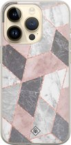 Casimoda® hoesje - Geschikt voor iPhone 14 Pro - Stone grid marmer / Abstract marble - Siliconen/TPU telefoonhoesje - Backcover - Geometrisch patroon - Roze