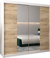 InspireMe - Kledingkast met 2 schuifdeuren, Modern-stijl, Kledingkast met planken (BxHxD): 200x200x62 - TORM I 200 Wit Mat + Sonoma Eik met 4 lades