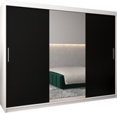 InspireMe - Kledingkast met 3 schuifdeuren, Modern-stijl, Kledingkast met planken (BxHxD): 250x200x62 - TORM I 250 Zwart mat + Wit Mat mat 4 lades