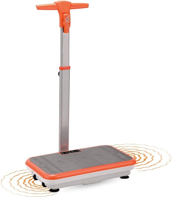 Vibro Shaper - fitness trilplaat ondersteunt spieropbouw en vetverbranding - vibratietrainer voor alle spiergroepen - inclusief fitnessbanden - oranje met handvat