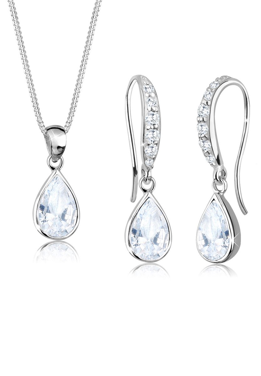 Elli - Sieraden Set - Dames Druppels fonkelend elegant met blauwe zirkonia kristallen in 925 Sterling Zilver - Dames