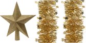 Set van een kerst ster piek en 2x stuks kerstslingers goud 270 x 10 cm - Kerstversiering