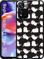 Xiaomi Redmi Note 11 Pro+ Hoesje Zwart Unicorn Cat - Designed by Cazy