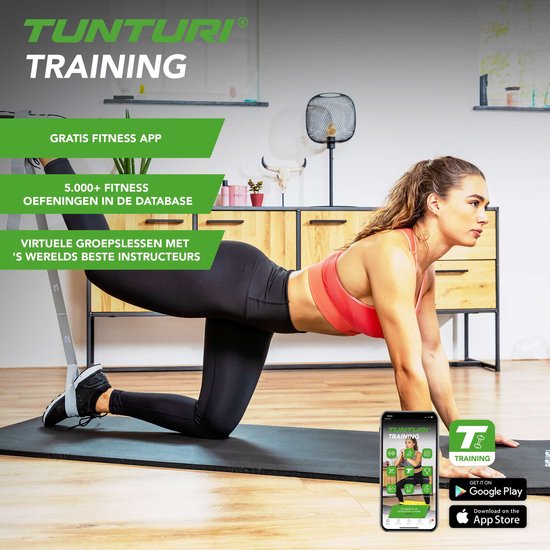 Tunturi fitnessmat - Yogamat - Sportmat gemaakt van zacht NBR materiaal - 180 x 60 x 1,5cm - Turquoise- Incl. gratis fitness app