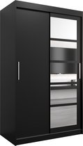 InspireMe - Kledingkast met 2 schuifdeuren, Modern-stijl, Een kledingkast met planken en een spiegel (BxHxD): 120x200x62 - VENEZIA I 120 Zwart Mat met 2 lades