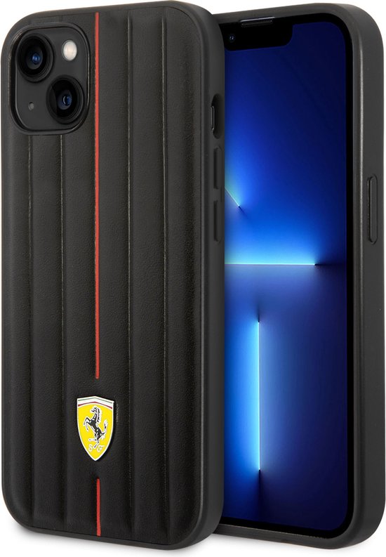 Ferrari iPhone 14 Plus Hard Back Case - Hot Stamp - Red Line - Black