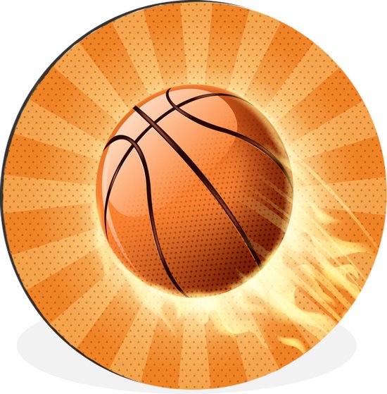 WallCircle - Wandcirkel - Muurcirkel - Een oranje gekleurde illustratie van een basketbal die snelheid maakt - Aluminium - Dibond - ⌀ 90 cm - Binnen en Buiten