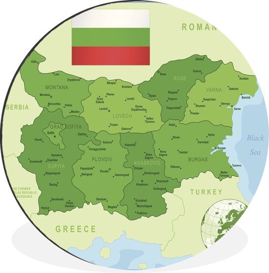 WallCircle - Wandcirkel - Muurcirkel - Illustratie van Bulgarije in het groen met de vlag - Aluminium - Dibond - 30x30 cm - Binnen en Buiten